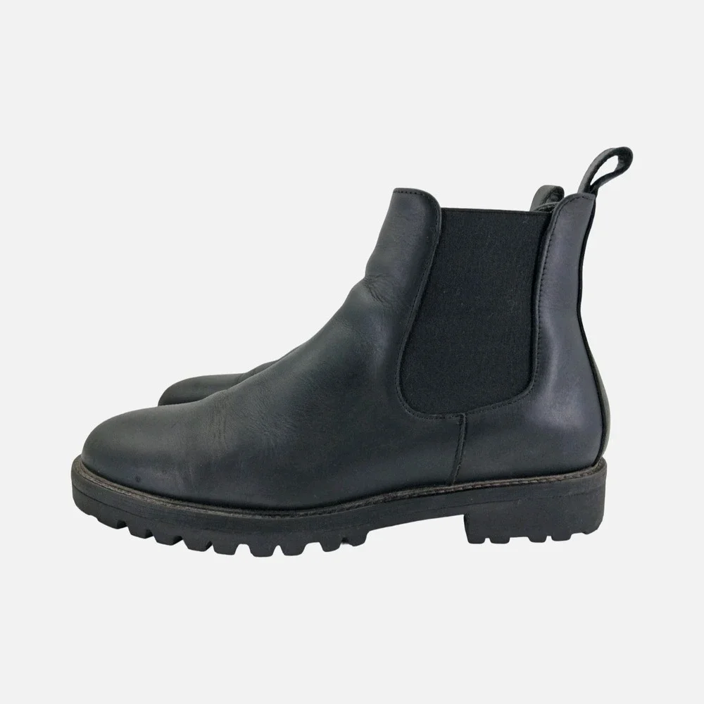 Patina Chelsea Boots Mens Size 9.5 Black Leather Pull On Ankle Casual Lug Sole